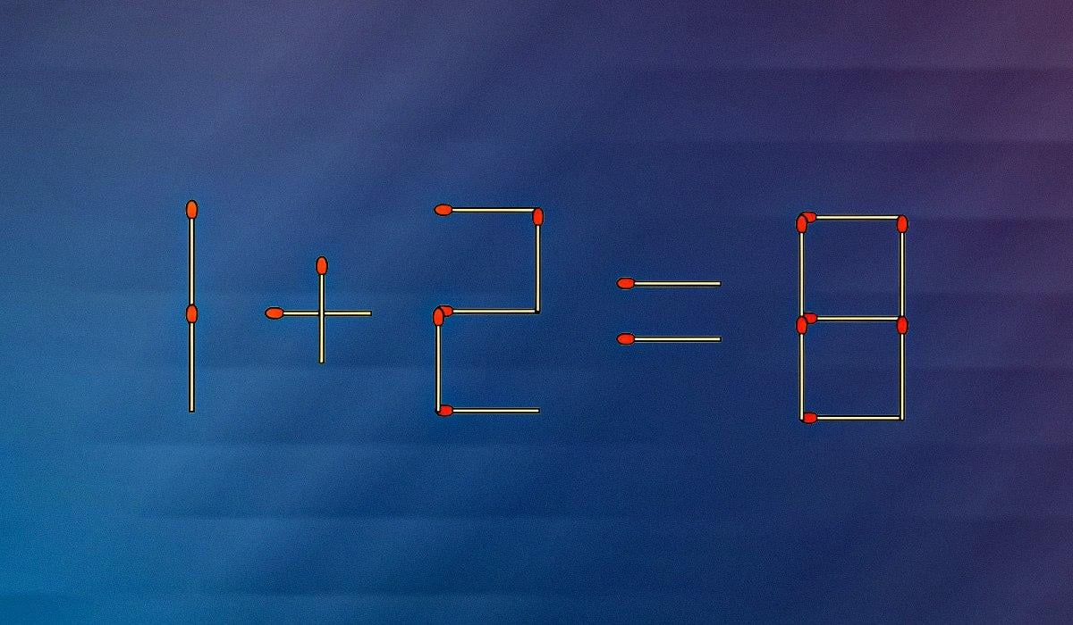 Aby byla rovnice 1+2=8 správně, stačí posunout pouze jednu zápalku: jednoduchý IQ test